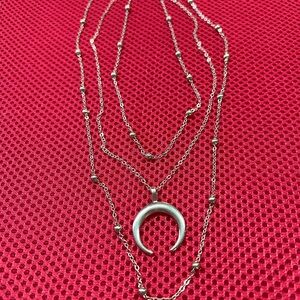 Silver Crescent Moon Layered Necklace